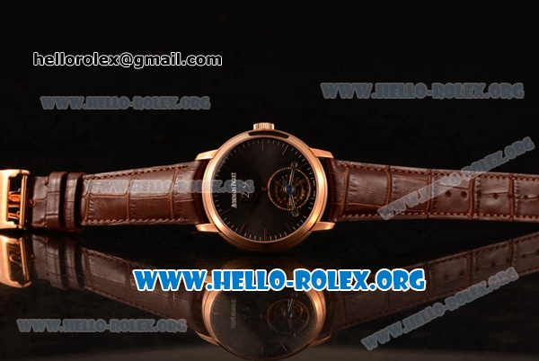 Audemars Piguet Jules Audemars Tourbillon Grande Date Swiss Tourbillon Manual Winding Rose Gold Case with Black Dial and Brown Leather Strap (TF) - Click Image to Close